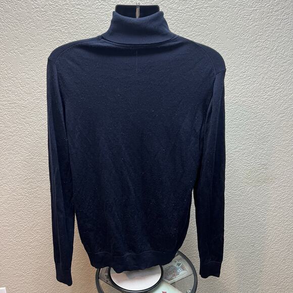 Uniqlo Mens L Navy Blue 100% Wool Blend Knit Pullover Sweater - Picture 4 of 8
